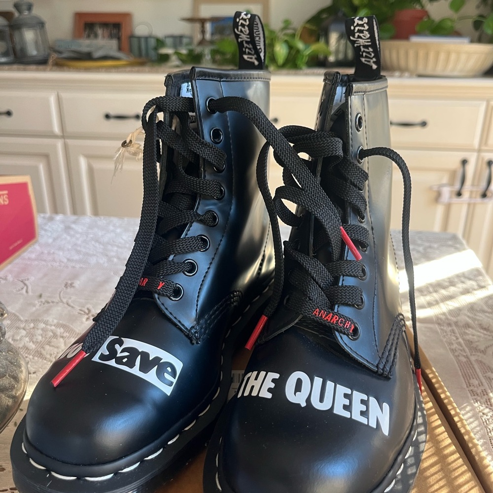 Dr. Martens Black Anarchy Boots with Graphic Design